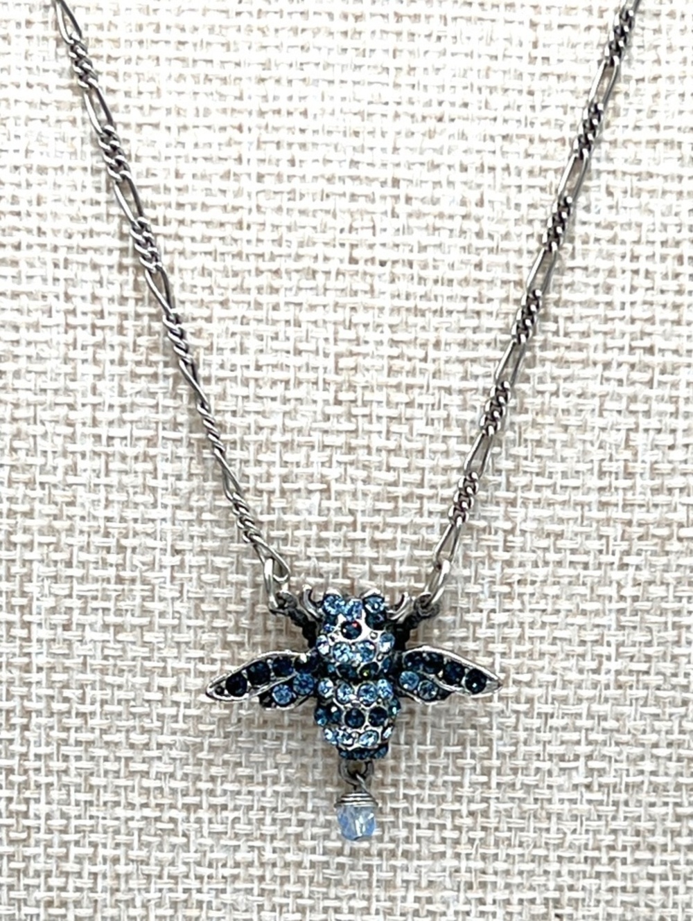 Mary Demarco Silvertone Blue Rhinestones Bumble Bee Necklace